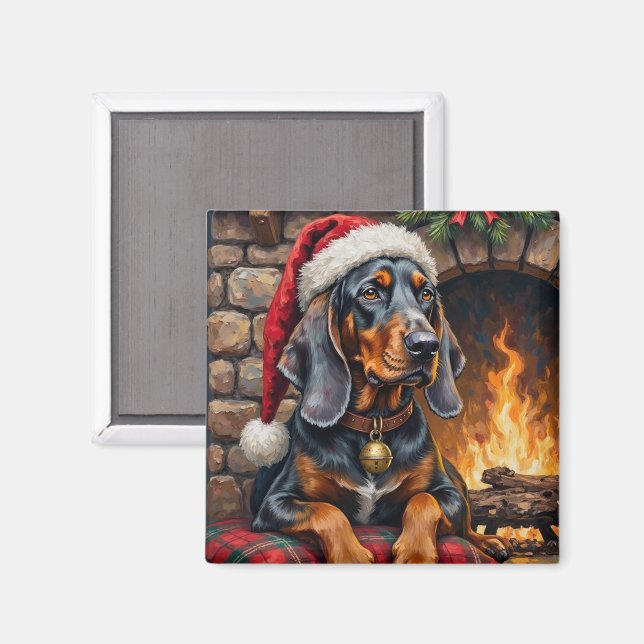 Imán Bluetick Coonhound Dog Cozy Lodge Christmas (Anverso/Reverso)