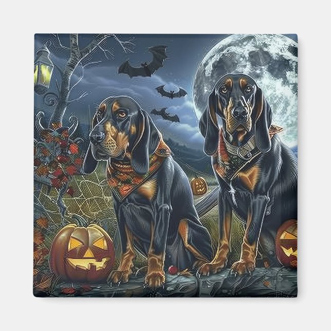 Imán Bluetick Coonhound Halloween Espeluznante (Frente)