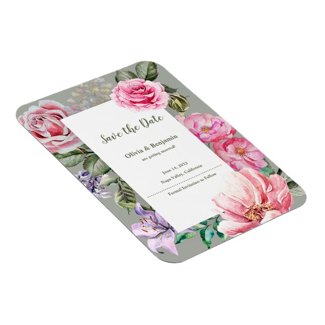 Imán Blush Garden Floral Wedding Save the Date (Lado Derecho)
