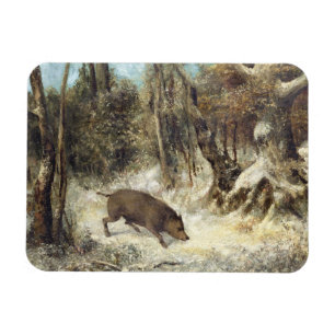Imán Boar salvaje en la nieve, firmado como Courbet (fa