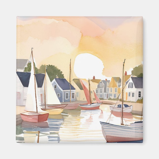 Imán Boat Bay | Coastal Ocean Watercolor Painting (Frente)