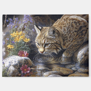 Imán Bobcat con flores silvestres Arte escénico