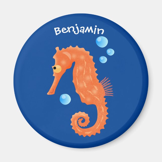 Imán Bóbulas de caballito de mar naranja personalizado  (Frente)