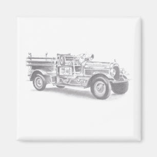 Imán boceto de lápiz de camión de bomberos antiguo dibu