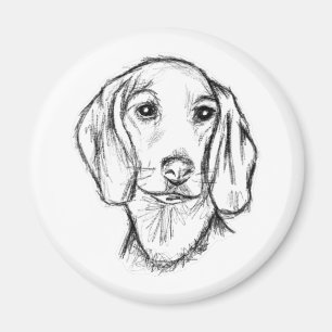 Imán boceto de perro salchicha dibujado a mano en negro