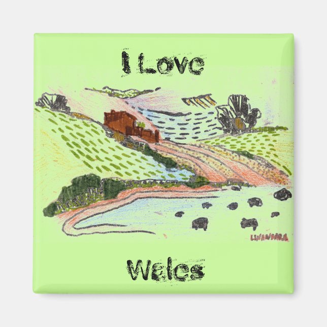 Imán Boceto galés de dibujos animados verde (Frente)