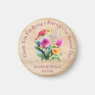 Imán boda agradecimiento escritura rosa floral madera r
