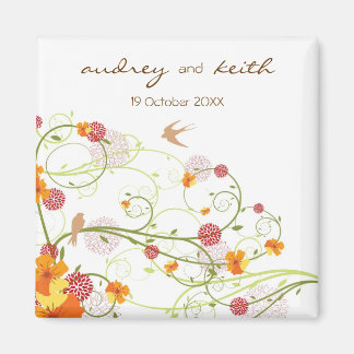 Imán Boda Amarilla Hibiscus & Swallow Wedding Save The