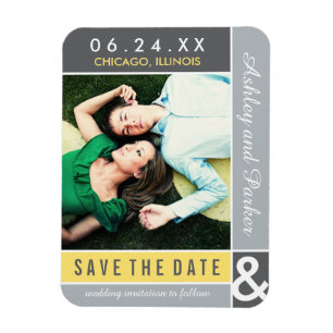 Imán Boda amarillo Gray Colorblock Photo Save the Date
