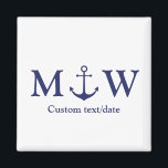 Imán Boda anclaje náutico favores de monograma azul mar<br><div class="desc">Boda anclaje náutico monograma azul marino favorece el imán</div>