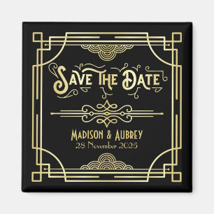 Imán Boda Art Deco Elegant Gold Black Save the Date