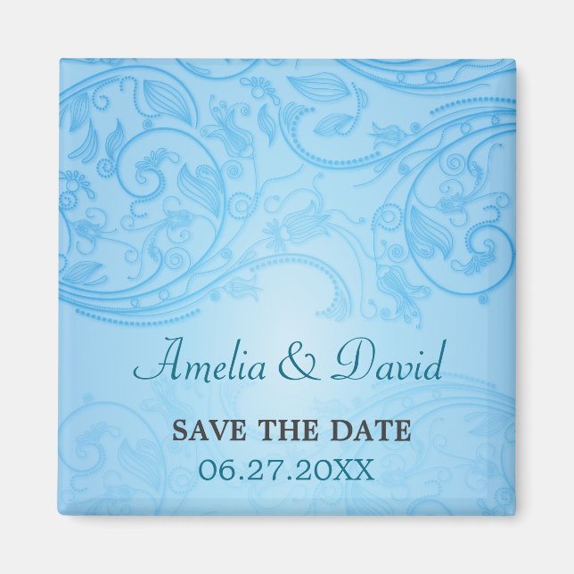 Imán Boda Azul Flourish Save the Date Magnet (Frente)