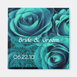 Imán Boda AZUL verde azulado Rose Bouquet con encaje