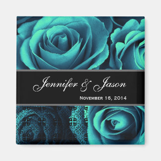 Imán Boda AZUL verde azulado Rose Bouquet con encaje