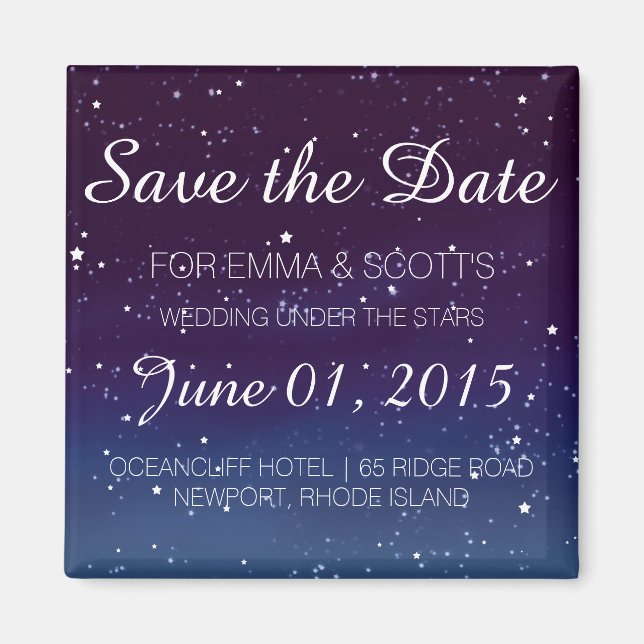 Imán Boda bajo las estrellas Save the Date PURPLE (Frente)