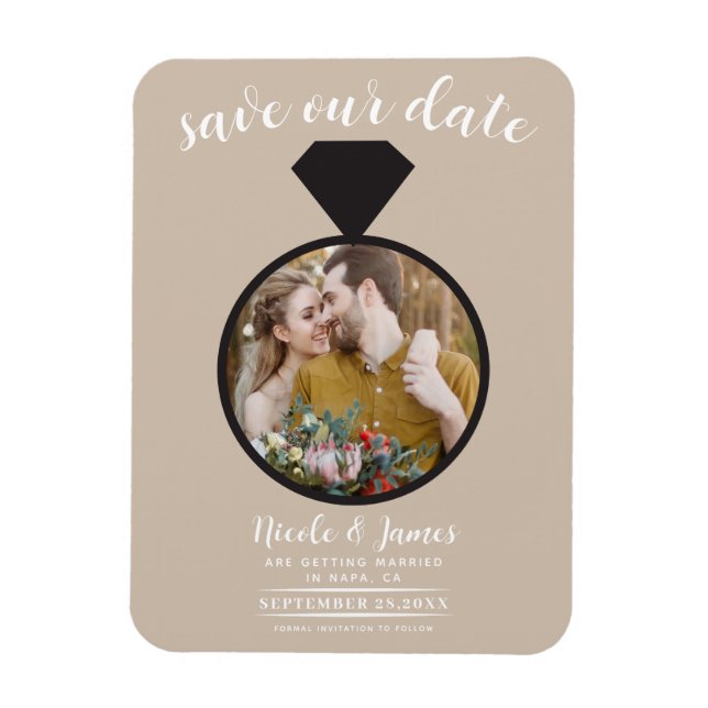 Imán Boda beige Ring Photo Save the Date (Vertical)