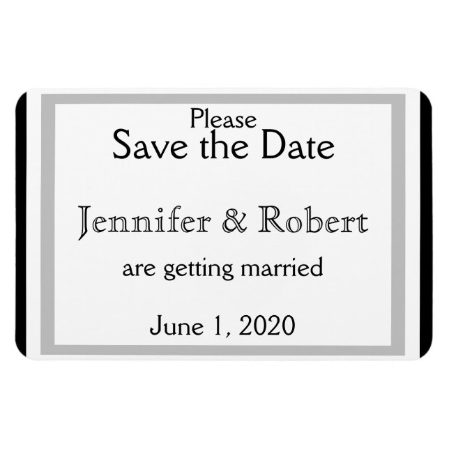 Imán Boda blanca blanca plateada Art Deco Ahorra la fec (Horizontal)