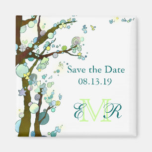 Imán Boda blanca temática del árbol Guardar la fecha