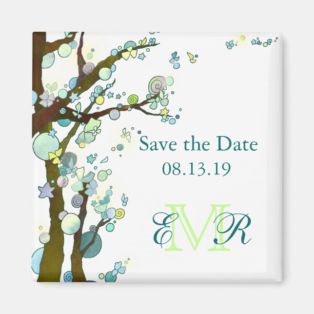 Imán Boda blanca temática del árbol Guardar la fecha (Frente)