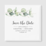 Imán Boda botánica de eucalipto Guardar la fecha<br><div class="desc">Cute Botanical Eucalyptus Watercolor Wedding ahorra el imán de fecha que hace un conservador perfecto para tus invitados y será apreciado por años</div>