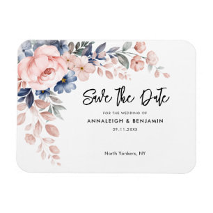 Imán Boda Botánica Floral Rosa Salva la Fecha