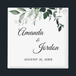 Imán Boda botánico neutro<br><div class="desc">Este imán neutro de boda botánico ofrece un sencillo paladar rústico para coordinar con cualquier tema boda tradicional. La vegetación mínima, con tonos oscuros y grises de elegantes hojas de eucalipto verde y follaje vegetal, junto con la caligrafía informal elegante, abren un ambiente minimalista a una celebración matrimonial clásica y...</div>