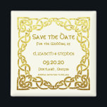 Imán Boda celta Faux Gold Celtic Knot Guardar fecha<br><div class="desc">Elegante Boda Celta Faux Gold Celtic Knot Design en marfil . Esta es una plantilla lista para que añada los detalles de su boda a . Si desea cambiar el color de fondo o el tipo de letra,  haga clic en personalizar más adelante al final de la plantilla.</div>