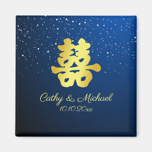 Imán Boda china azul copo de nieve doble felicidad