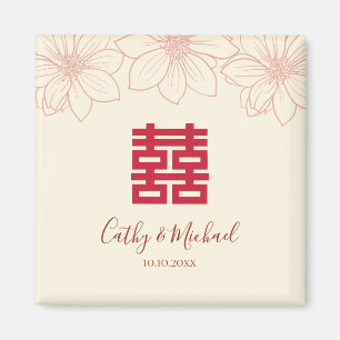 Imán Boda china boho roja y beige floral