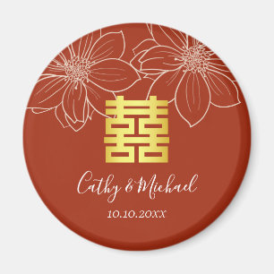 Imán Boda china moderna floral roja boho
