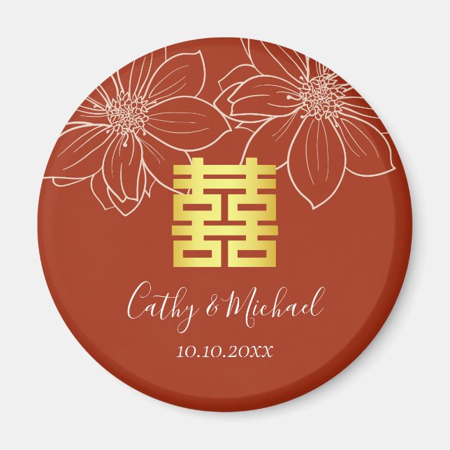 Imán Boda china moderna floral roja boho (Frente)