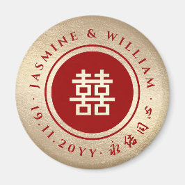 Imán Boda chino Xi doble de círculo rojo dorado clásico