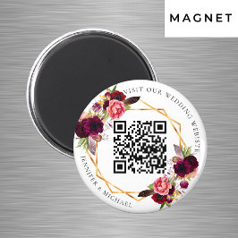 Imán Boda código QR geométrico dorado con flores de Bor