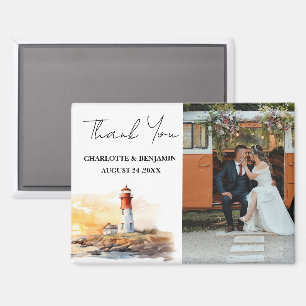 Imán Boda con tema náutico de faro, agradecimientos
