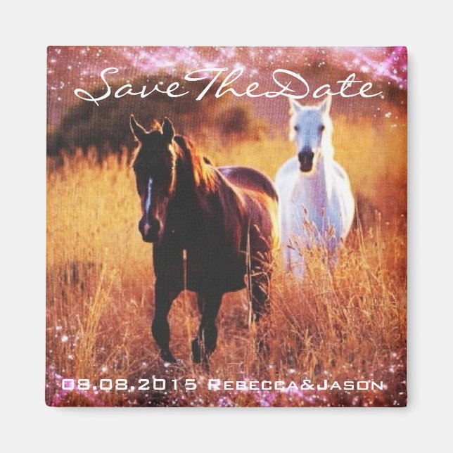 Imán boda con temática de caballos de la puesta de sol  (Frente)
