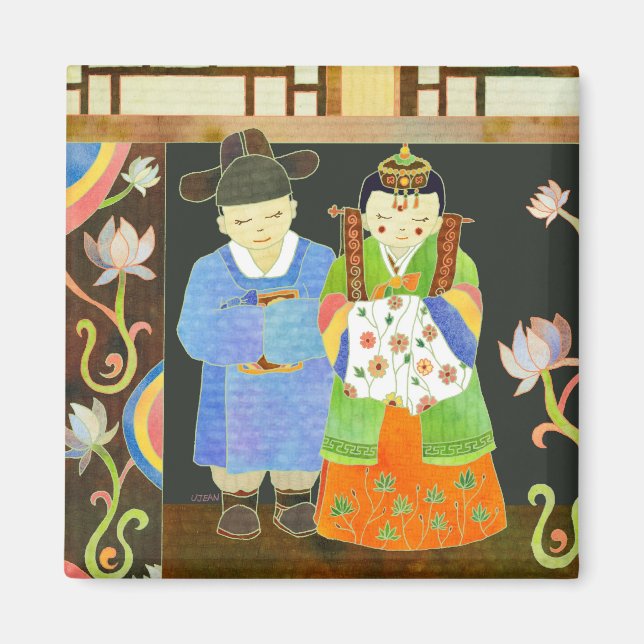 Imán Boda coreano tradicional: Regalo Boda único (Frente)