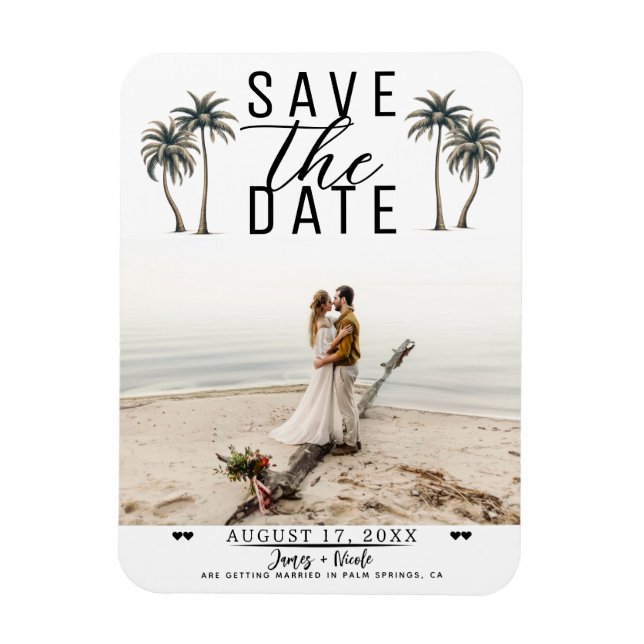 Imán Boda Costera con Palma Tropical - Salvar la Fecha (Vertical)
