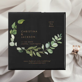 Imán Boda Cuadrado de Eucalipto Negro Save the Date