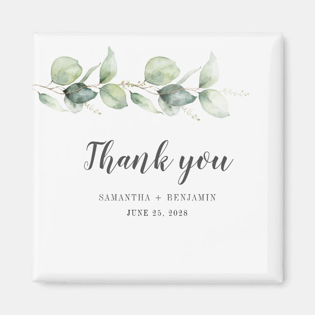 Imán Boda de acuarela Eucalyptus Botánico Gracias (Frente)
