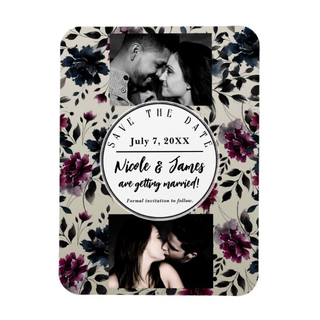 Imán Boda de Almendra Floral Inky de Borgoña Azul de Me (Vertical)