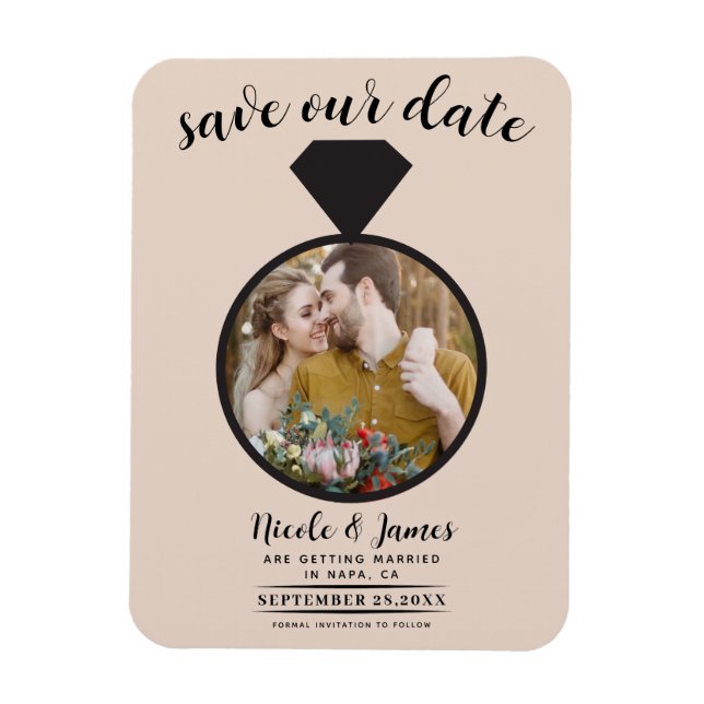 Imán Boda de Almond Bisque Ring Photo Save the Date (Vertical)