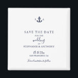Imán Boda de ancla azul de la Marina Náutica monográfic<br><div class="desc">Haga su gran día inolvidable con este Ancla Azul de la Marina Náutica Monograma Salvar el imán de fecha. Con un fondo blanco minimalista, un texto azul marino y un monograma de ancla atemporal con las iniciales de la pareja, este imán combina el estilo costero limpio con la funcionalidad cotidiana....</div>