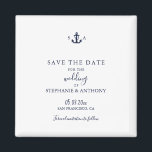 Imán Boda de ancla azul de la Marina Náutica monográfic<br><div class="desc">Haga su gran día inolvidable con este Ancla Azul de la Marina Náutica Monograma Salvar el imán de fecha. Con un fondo blanco minimalista, un texto azul marino y un monograma de ancla atemporal con las iniciales de la pareja, este imán combina el estilo costero limpio con la funcionalidad cotidiana....</div>