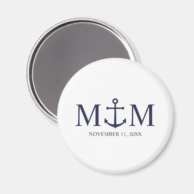 Imán Boda de Anclaje Azul de la Marina Náutica (Anverso/Reverso)