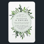Imán Boda de armazón de hojas de acuarela rústica de ép<br><div class="desc">Vintage rústica acuarela armazón de la invitación a la boda imán. Marco geométrico con acuarela arbolada. Parte de una colección.</div>