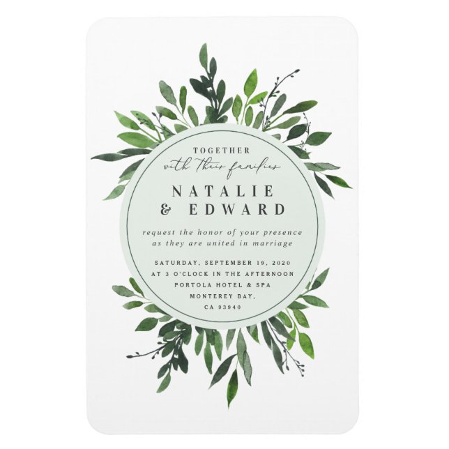 Imán Boda de armazón de hojas de acuarela rústica de ép (Vertical)