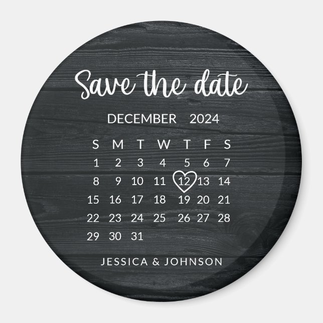 Imán Boda de calendario de maderas rusticas salva el im (Frente)