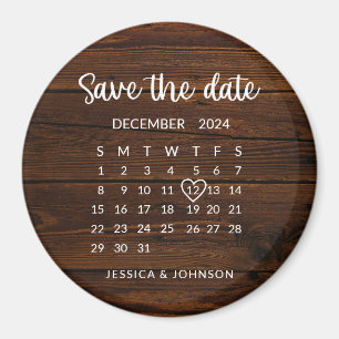 Imán Boda de calendario de maderas rusticas salva el im