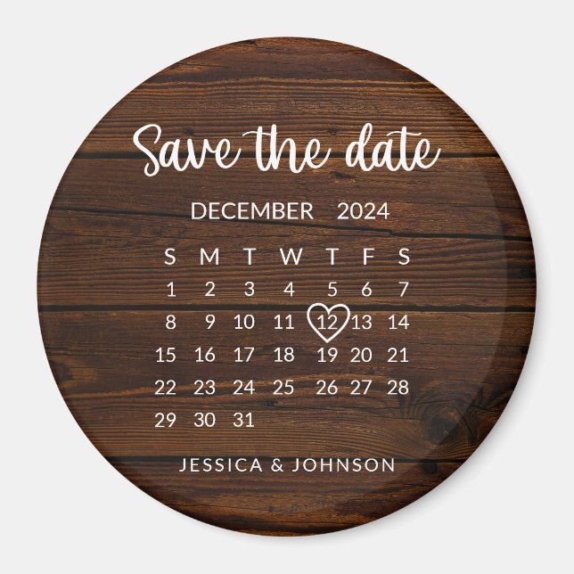 Imán Boda de calendario de maderas rusticas salva el im (Frente)