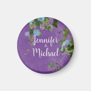 Imán Boda de caligrafía plana moderna Nombre Floral